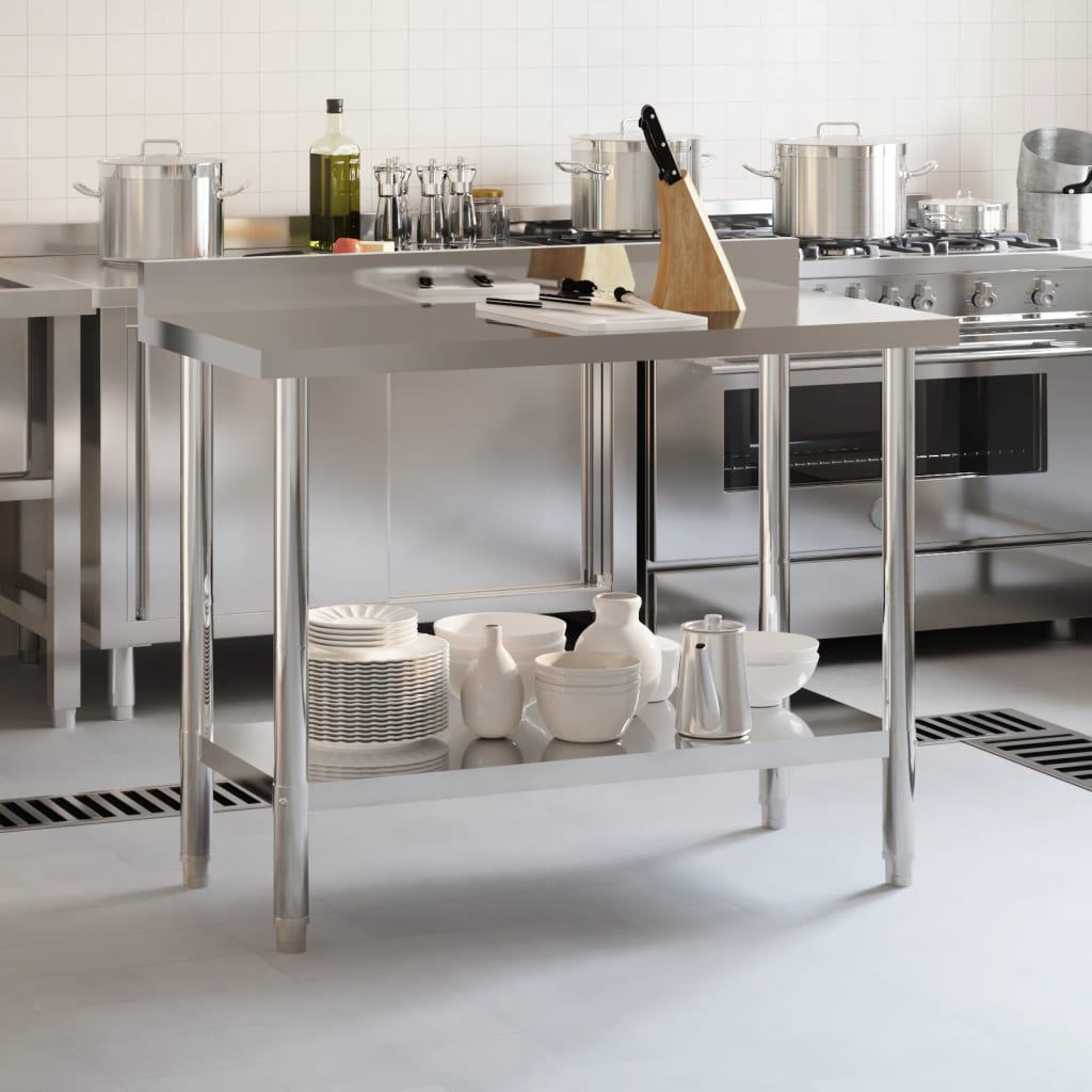 Tavolo Lavoro Cucina con Paraschizzi 110x55x93cm Acciaio Inox - homemem39