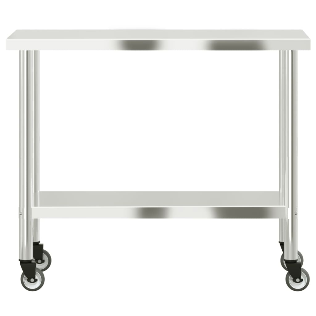 Tavolo da Lavoro Cucina con Ruote 110x55x85 cm in Acciaio Inox - homemem39