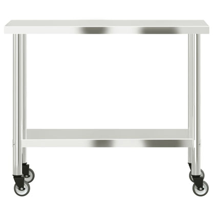 Tavolo da Lavoro Cucina con Ruote 110x55x85 cm in Acciaio Inox - homemem39