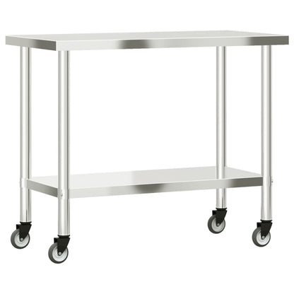 Tavolo da Lavoro Cucina con Ruote 110x55x85 cm in Acciaio Inox | homemem39