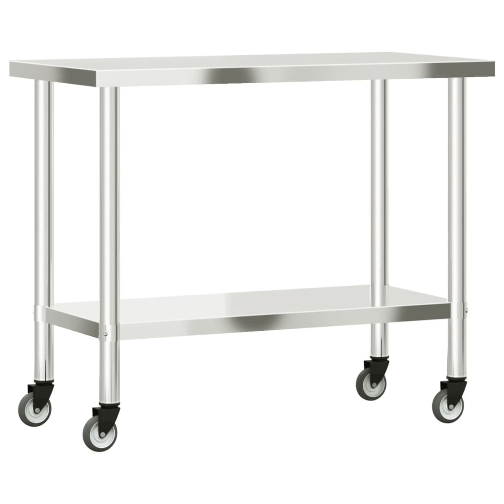 Tavolo da Lavoro Cucina con Ruote 110x55x85 cm in Acciaio Inox - homemem39