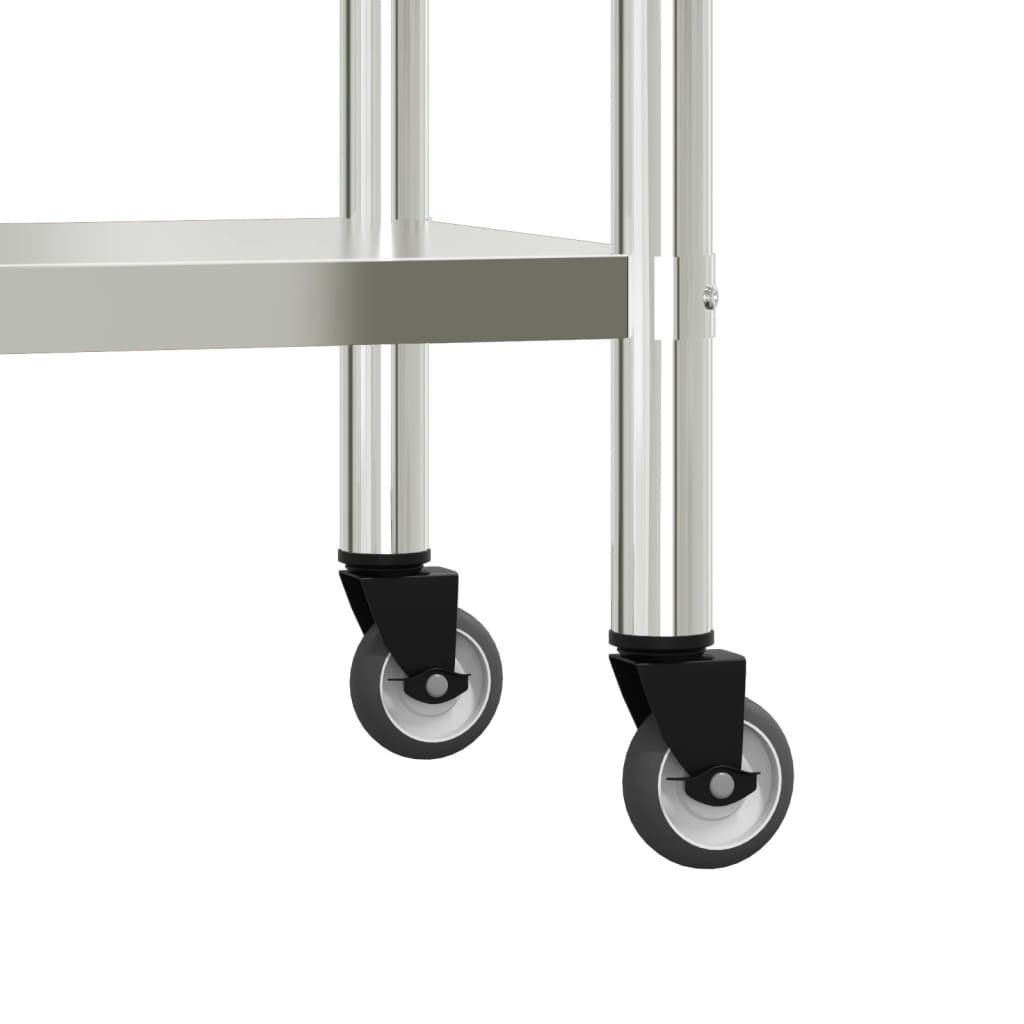 Tavolo da Lavoro Cucina con Ruote 110x55x85 cm in Acciaio Inox | homemem39