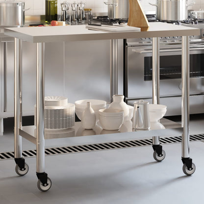 Tavolo da Lavoro Cucina con Ruote 110x55x85 cm in Acciaio Inox | homemem39
