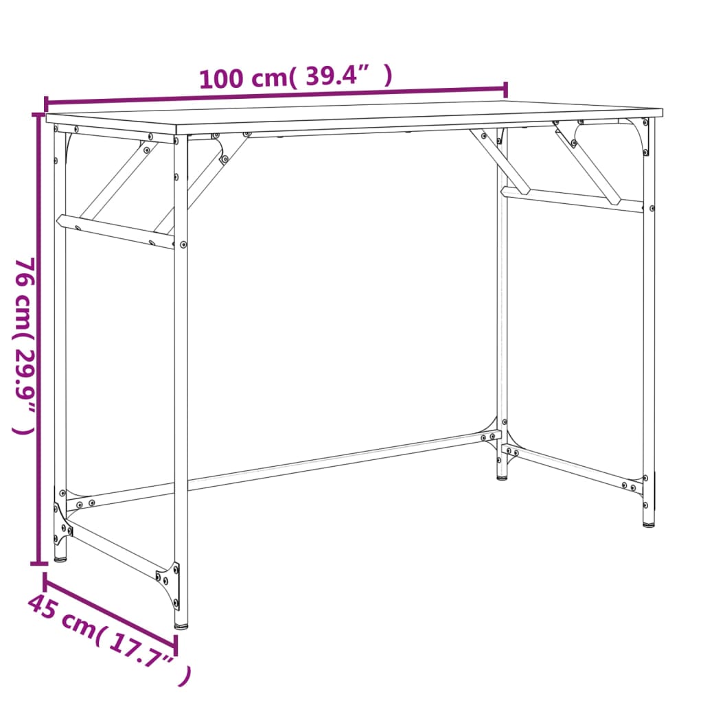 Scrivania Grigio Sonoma 100x45x76cm Legno e Acciaio a Polvere - homemem39