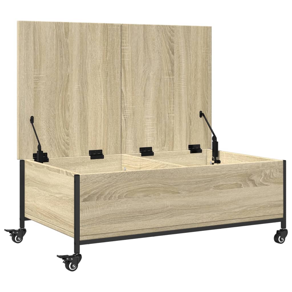 Tavolino con Ruote Rovere Sonoma 91x55x34 cm Legno Multistrato