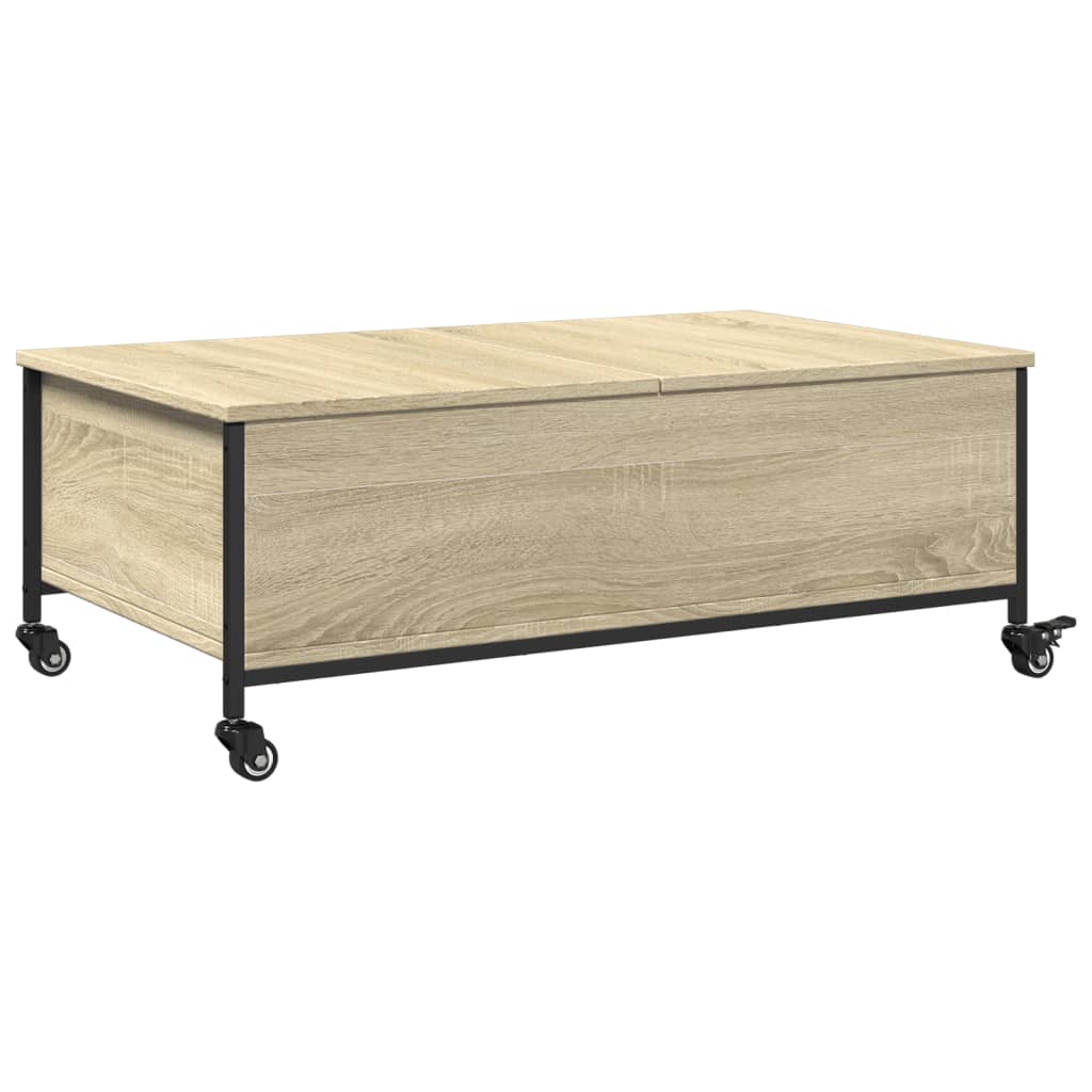 Tavolino con Ruote Rovere Sonoma 91x55x34 cm Legno Multistrato