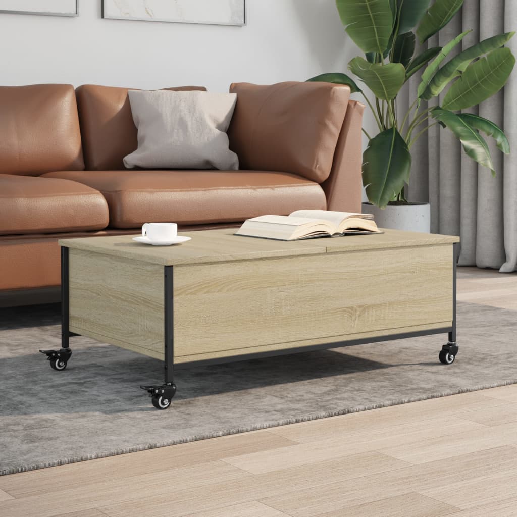 Tavolino con Ruote Rovere Sonoma 91x55x34 cm Legno Multistrato | homemem39