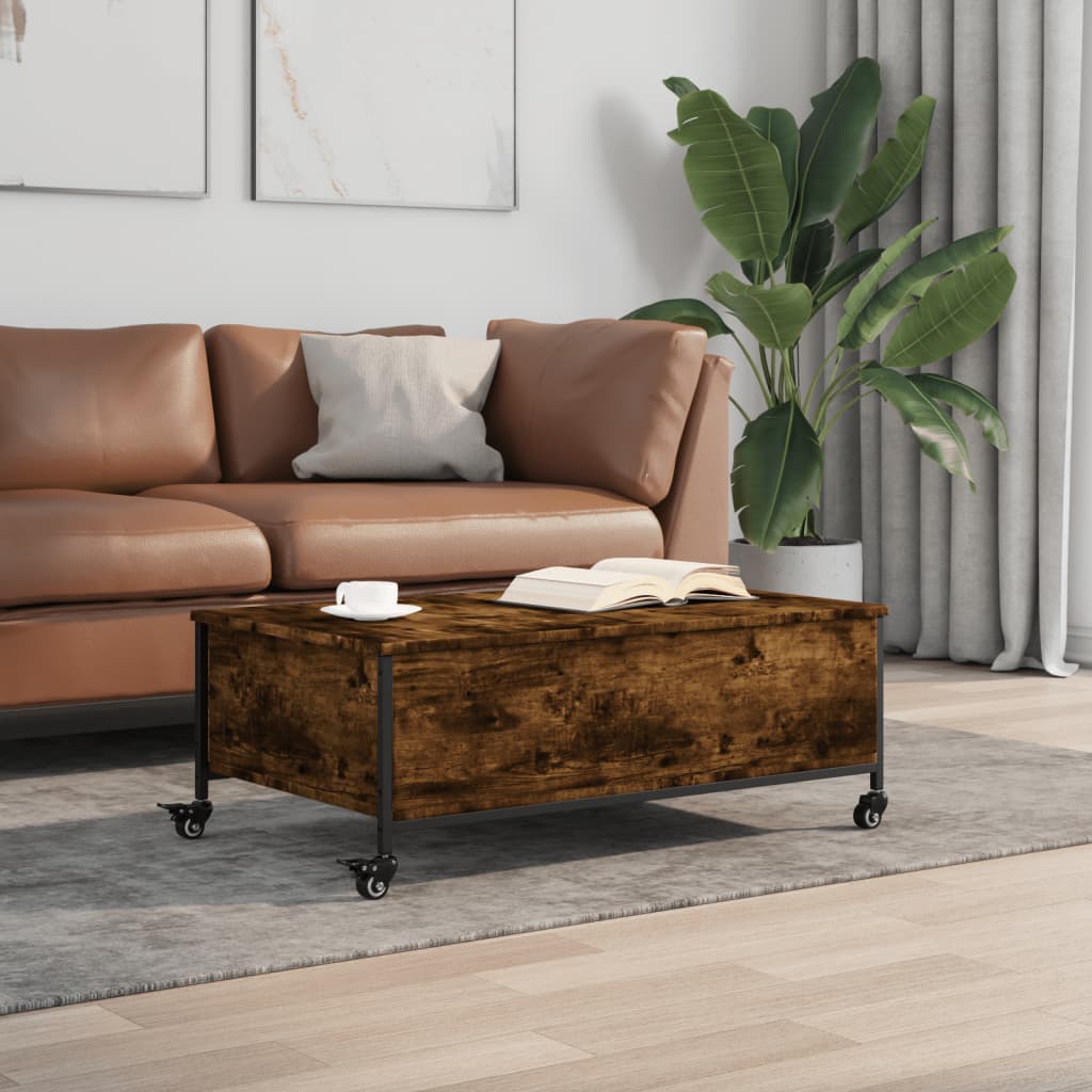 Tavolino con Ruote Rovere Fumo 91x55x34 cm in Legno Multistrato | homemem39