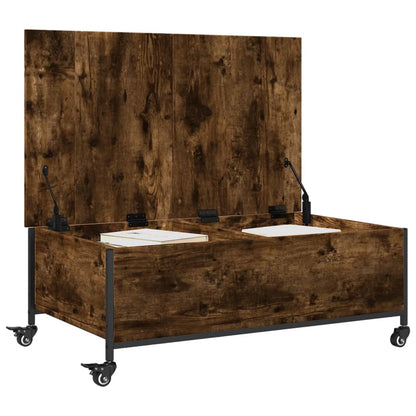 Tavolino con Ruote Rovere Fumo 91x55x34 cm in Legno Multistrato | homemem39