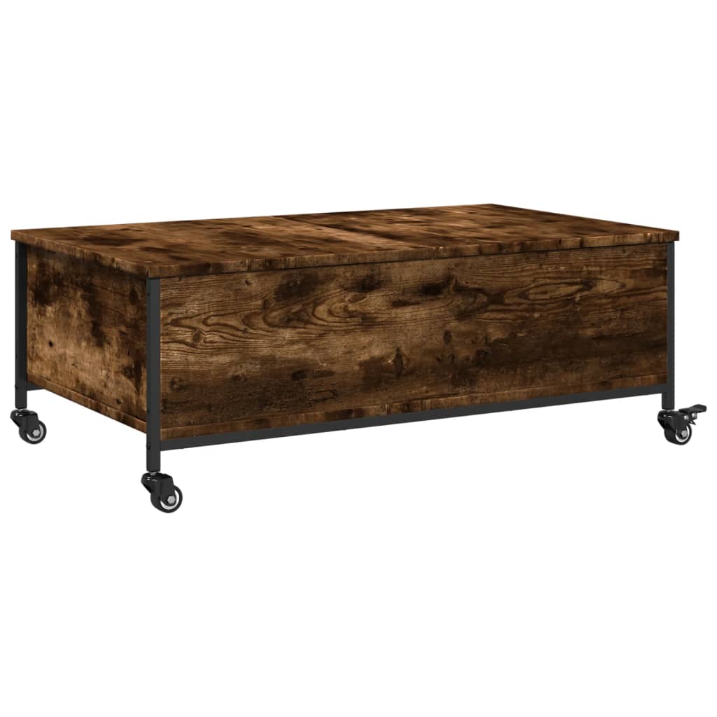 Tavolino con Ruote Rovere Fumo 91x55x34 cm in Legno Multistrato | homemem39