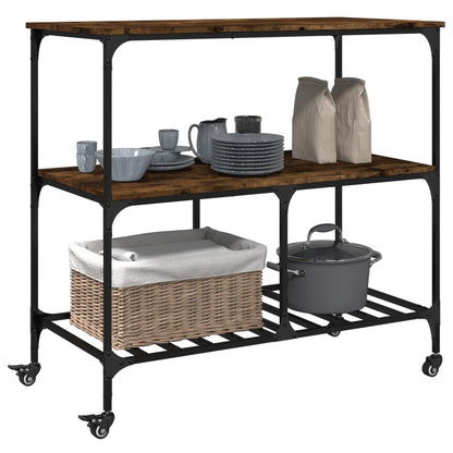 Carrello da Cucina Rovere Fumo 100x50x95cm in Legno Multistrato - homemem39