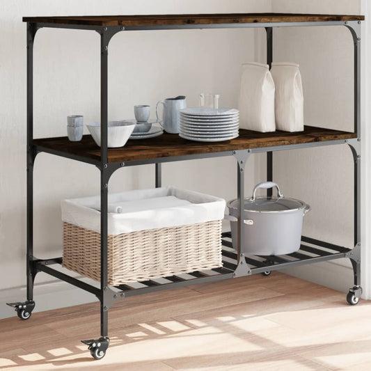 Carrello da Cucina Rovere Fumo 100x50x95cm in Legno Multistrato - homemem39
