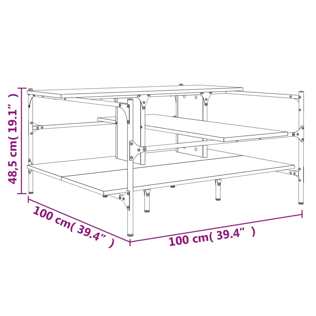 Tavolino Salotto Rovere Sonoma 100x100x48,5cm Legno Multistrato | homemem39