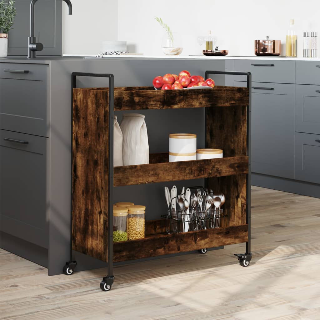 Carrello da Cucina Rovere Fumo 70x30x82 cm in Legno Multistrato - homemem39