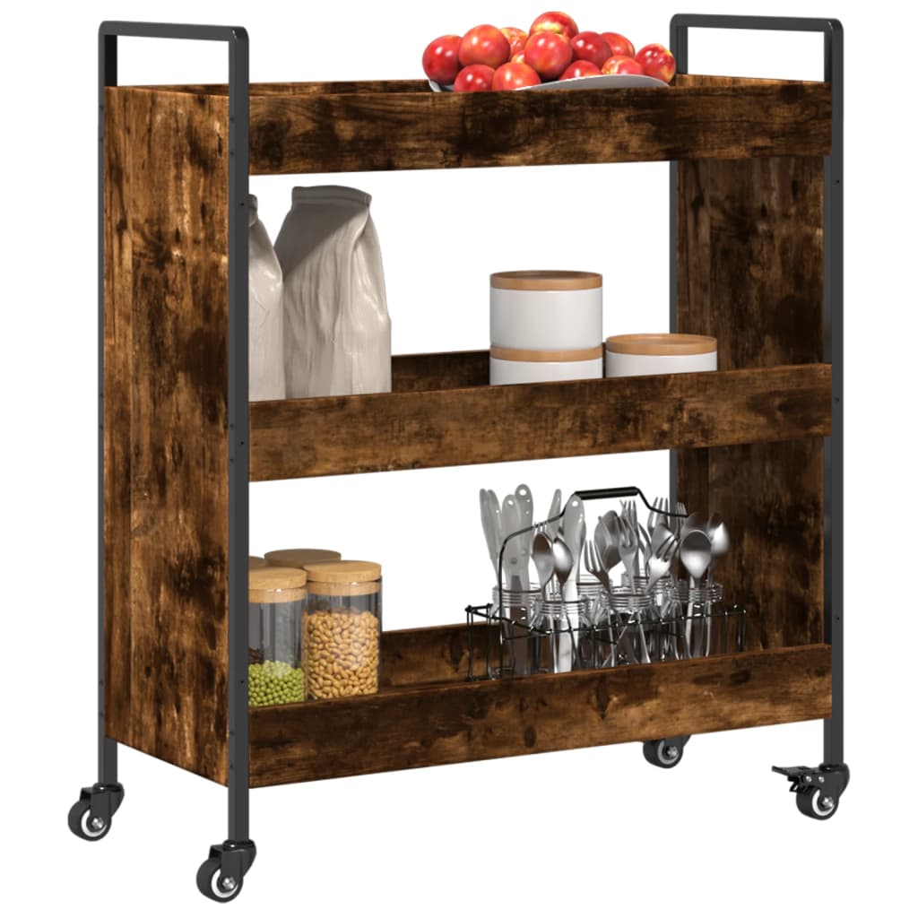 Carrello da Cucina Rovere Fumo 70x30x82 cm in Legno Multistrato - homemem39