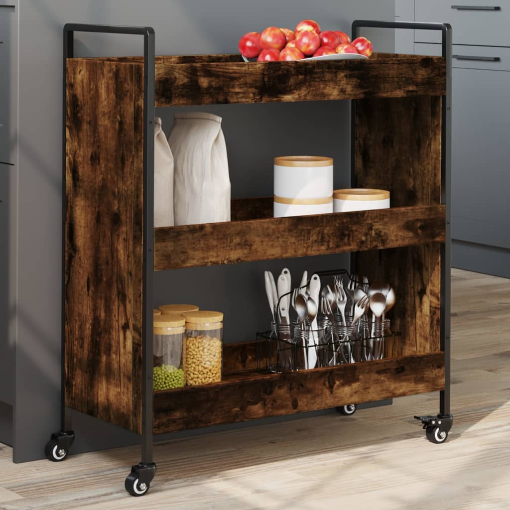 Carrello da Cucina Rovere Fumo 70x30x82 cm in Legno Multistrato - homemem39