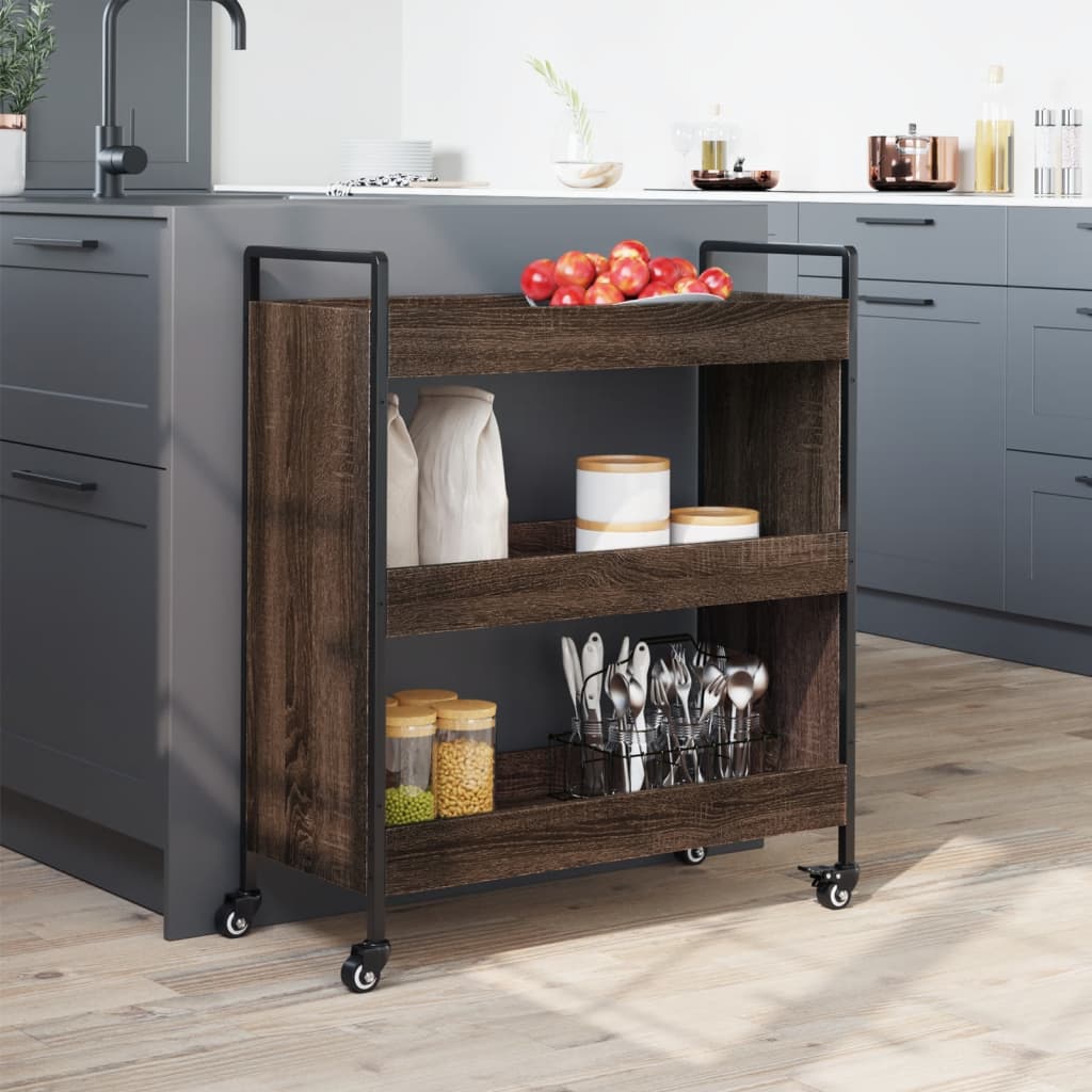 Kitchen Trolley Brown Oak 70x30x82 cm Plywood