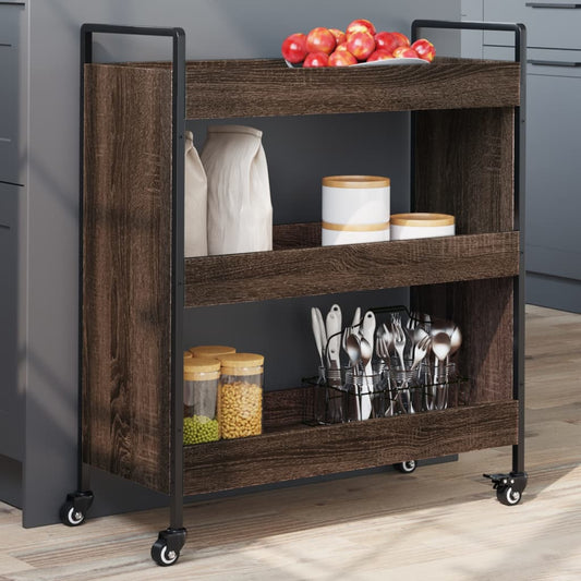 Kitchen Trolley Brown Oak 70x30x82 cm Plywood