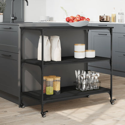 Black Kitchen Trolley 102x50x95 cm in Multilayer Wood