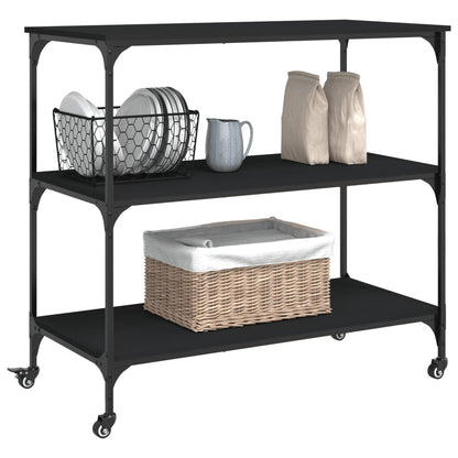 Black Kitchen Trolley 102x50x95 cm in Multilayer Wood