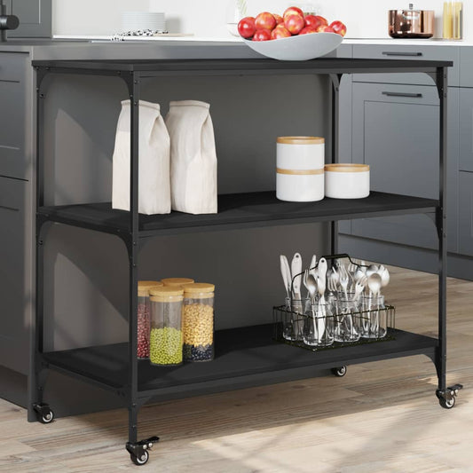 Black Kitchen Trolley 102x50x95 cm in Multilayer Wood