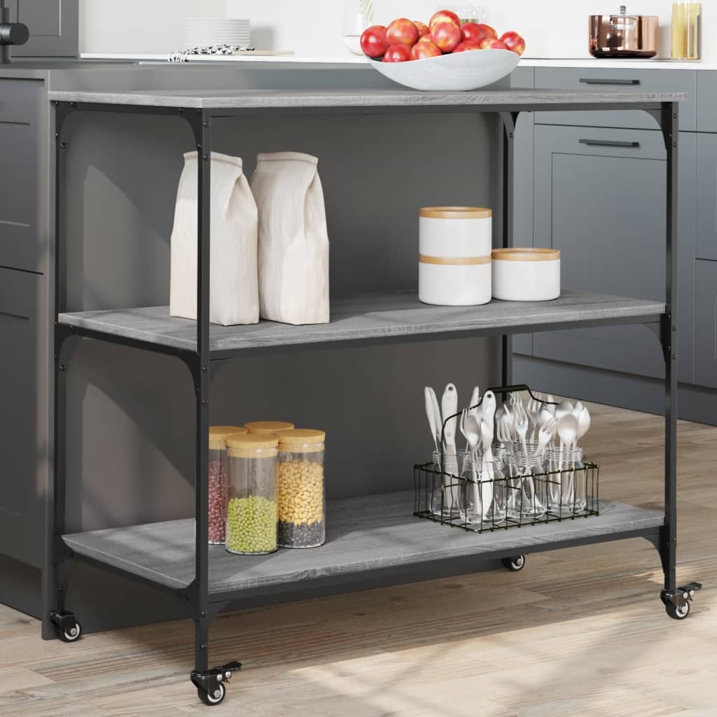 Carrello Cucina Grigio Sonoma 102x50x95 cm in Legno Multistrato - homemem39