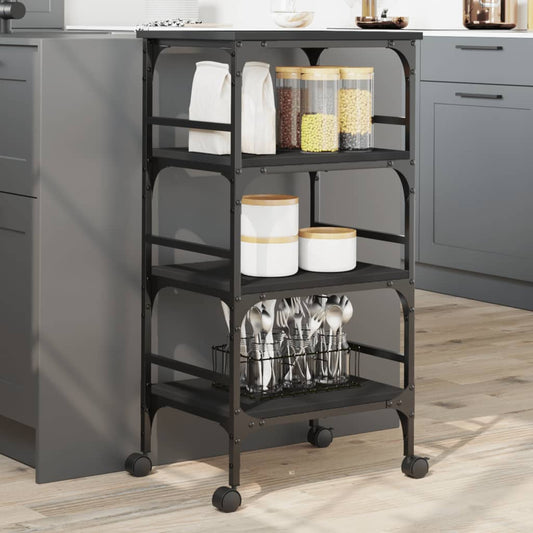 Black Kitchen Trolley 45x35x89.5 cm in Plywood