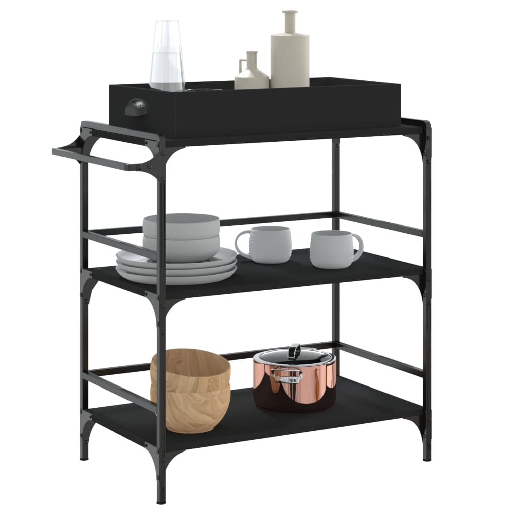 Carrello da Cucina Nero 81,5x41x92,5 cm in Legno Multistrato - homemem39