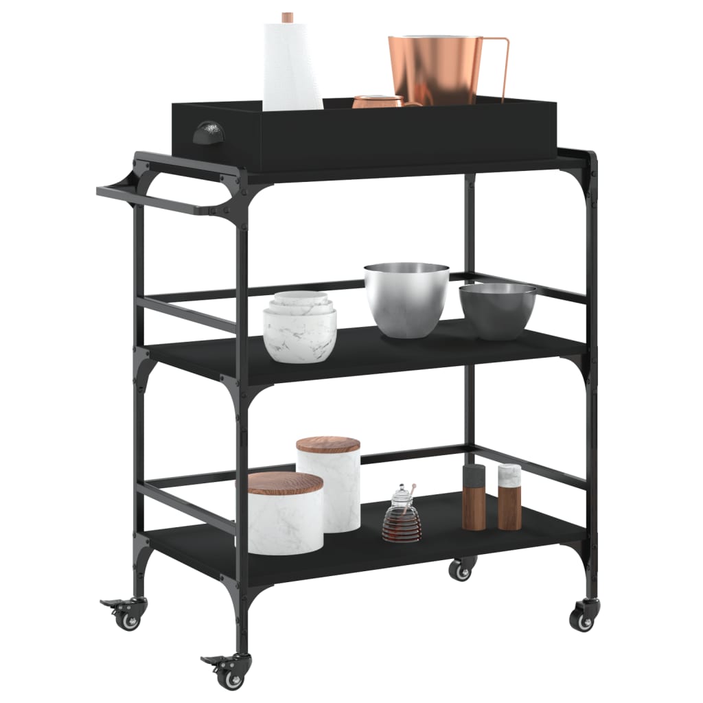 Carrello da Cucina Nero 81,5x41x92,5 cm in Legno Multistrato - homemem39