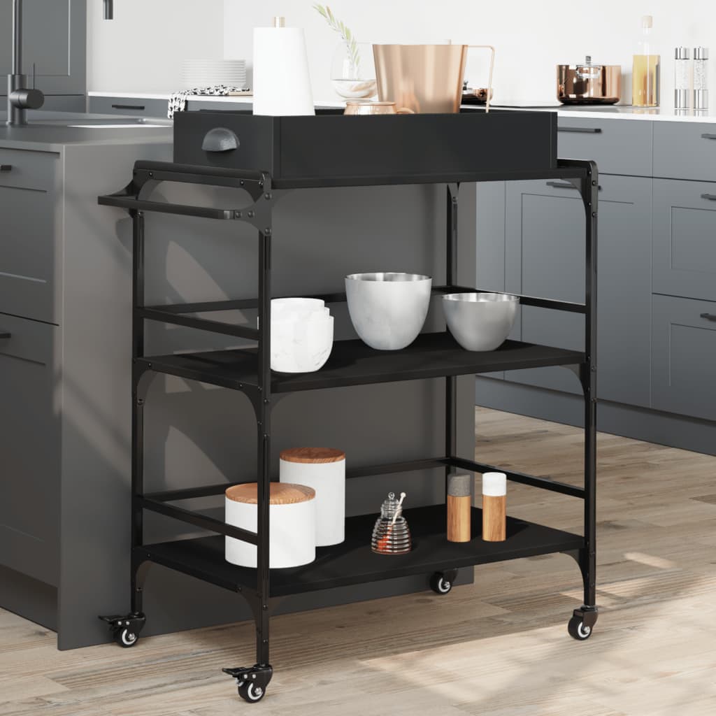 Carrello da Cucina Nero 81,5x41x92,5 cm in Legno Multistrato - homemem39