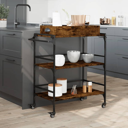 Carrello da Cucina Rovere Fumo 81,5x41x92,5cm Legno Multistrato - homemem39