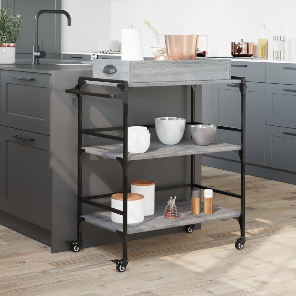 Carrello Cucina Grigio Sonoma 81,5x41x92,5 cm Legno Multistrato - homemem39