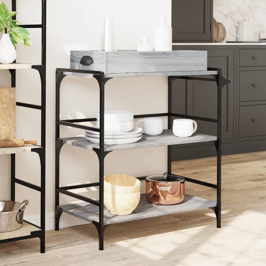 Carrello Cucina Grigio Sonoma 81,5x41x92,5 cm Legno Multistrato - homemem39