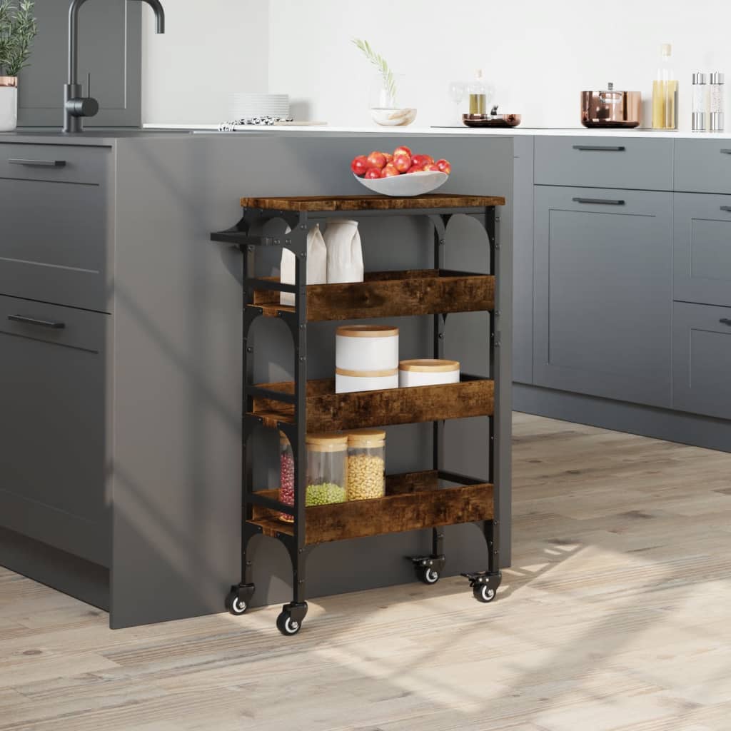 Carrello da Cucina Rovere Fumo 53x20x76 cm in Legno Multistrato - homemem39