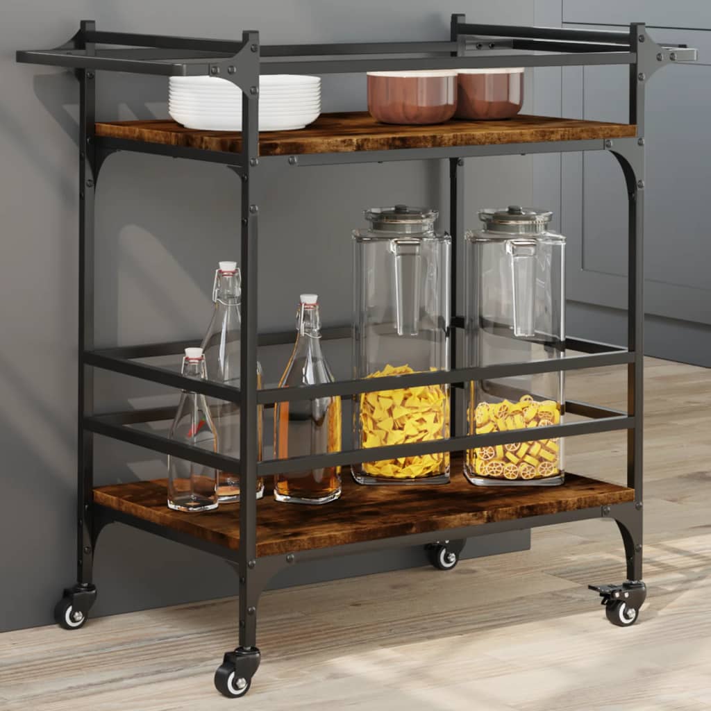 Carrello da Cucina Rovere Fumo 82x40x78,5 cm Legno Multistrato - homemem39