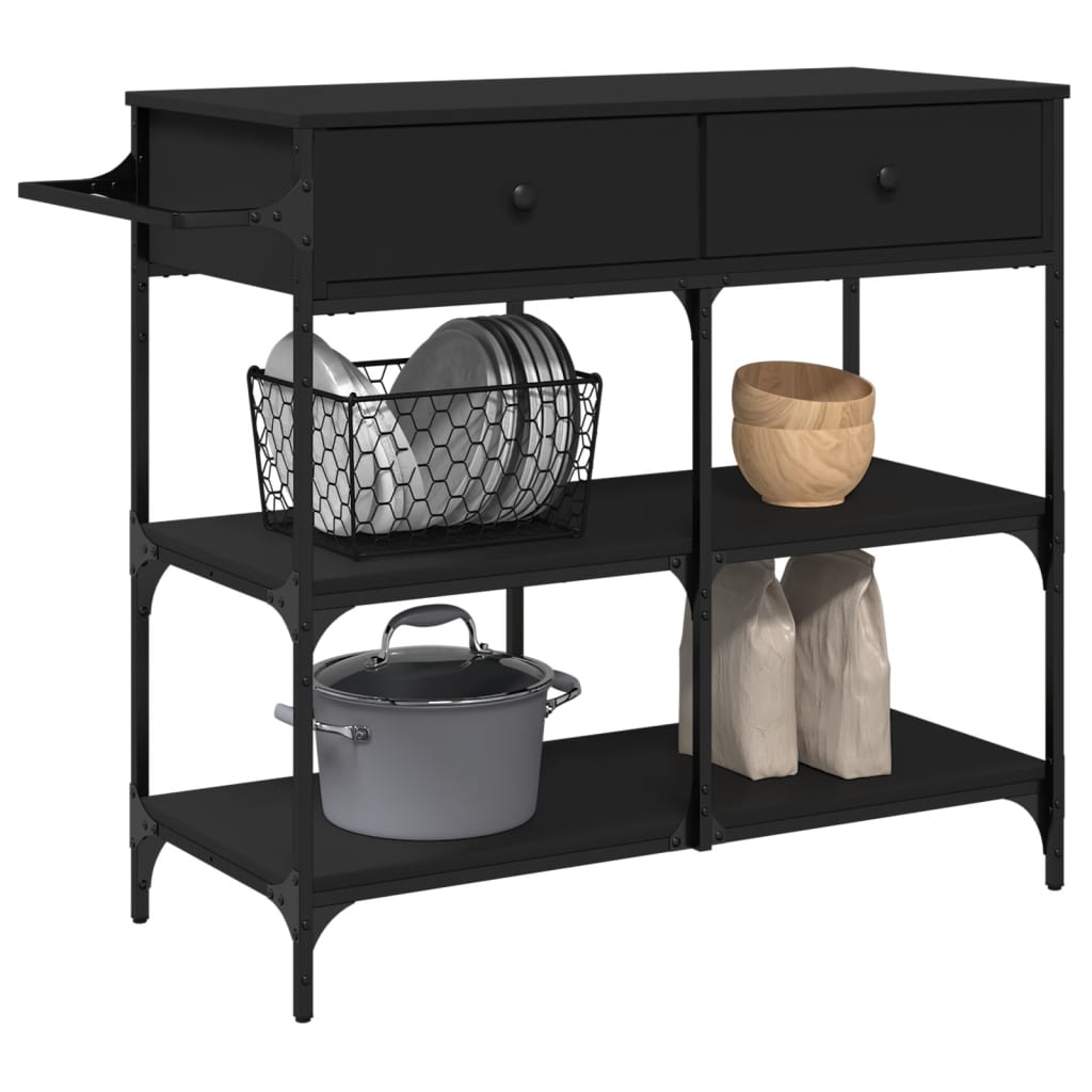 Carrello da Cucina Nero 105x42x95 cm in Legno Multistrato - homemem39