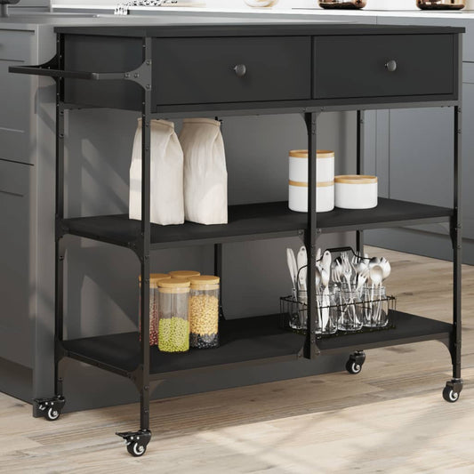 Carrello da Cucina Nero 105x42x95 cm in Legno Multistrato - homemem39