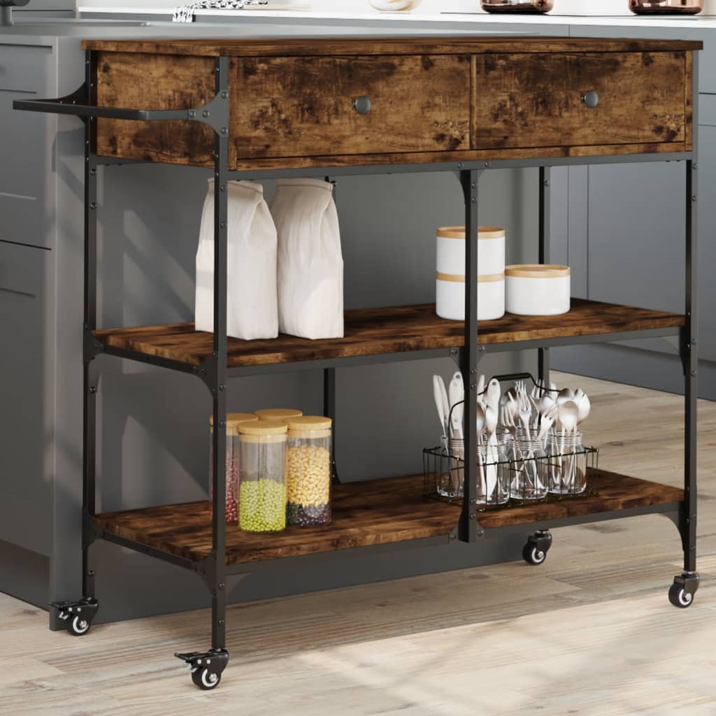 Carrello da Cucina Rovere Fumo 105x42x95 cm Legno Multistrato - homemem39