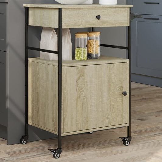 Carrello da Cucina Rovere Sonoma 56x43x89,5cm Legno Multistrato - homemem39