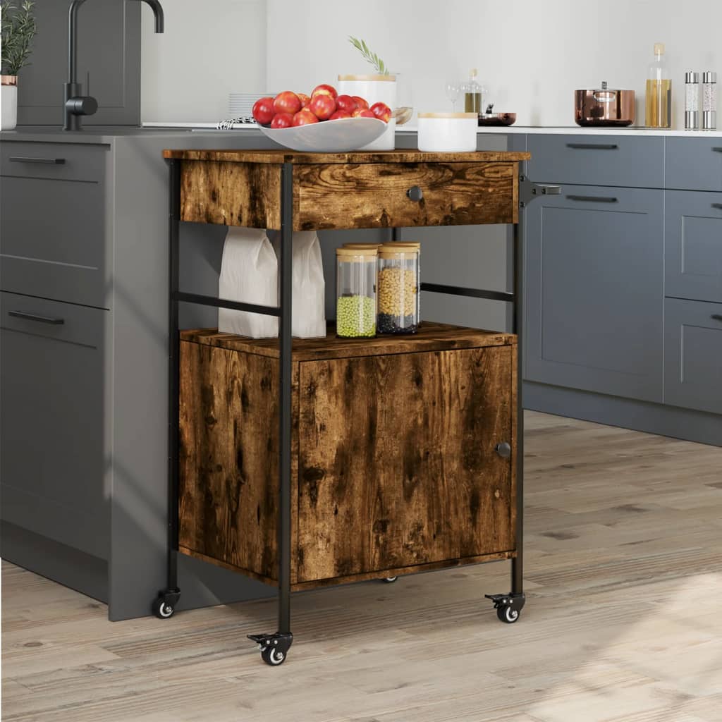 Carrello da Cucina Rovere Fumo 56x43x89,5 cm Legno Multistrato - homemem39