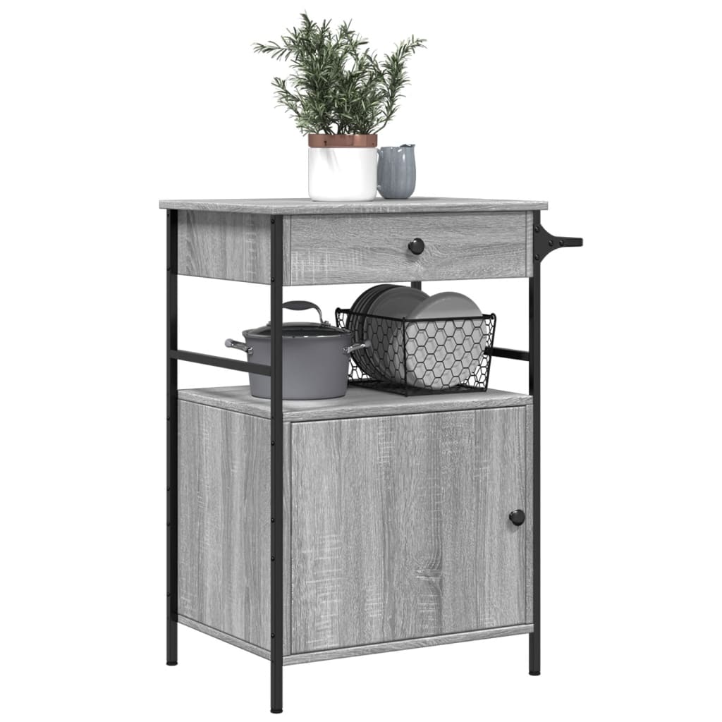 Carrello da Cucina Grigio Sonoma 56x43x89,5cm Legno Multistrato - homemem39