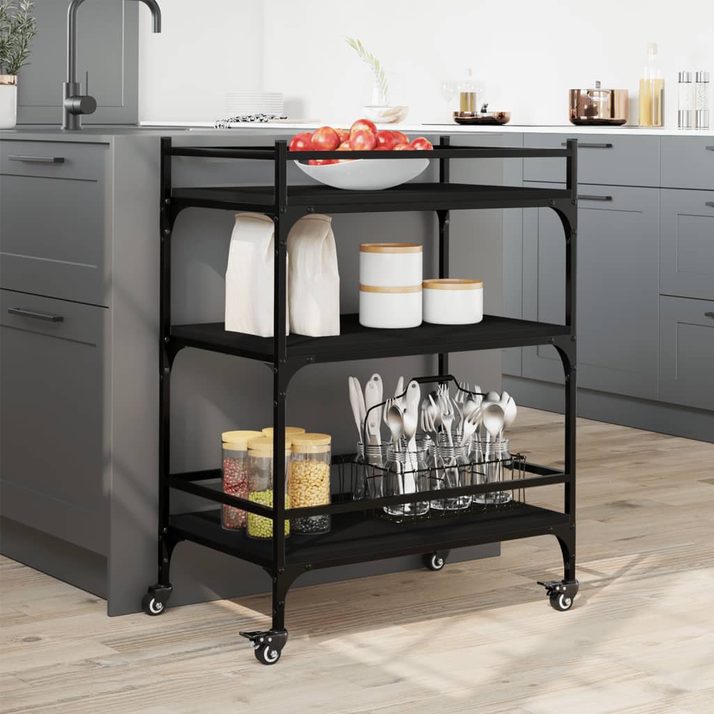 Carrello da Cucina Nero 65x40x86,5 cm in Legno Multistrato - homemem39