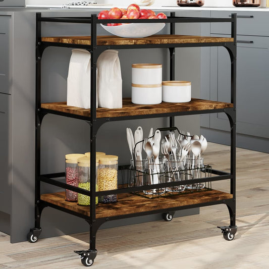 Carrello da Cucina Rovere Fumo 65x40x86,5 cm Legno Multistrato - homemem39