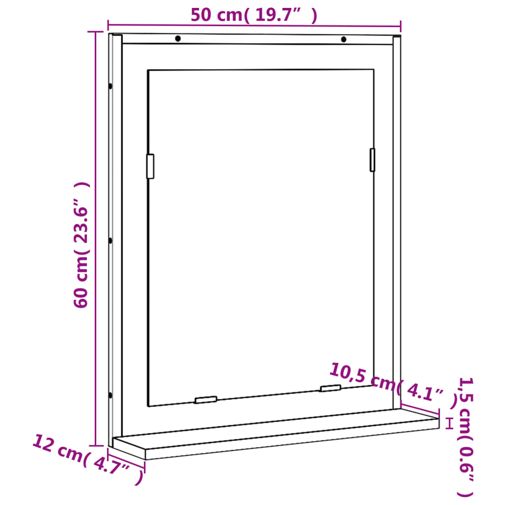 Specchio Bagno con Ripiano Grigio Sonoma 50x12x60cm Multistrato | homemem39