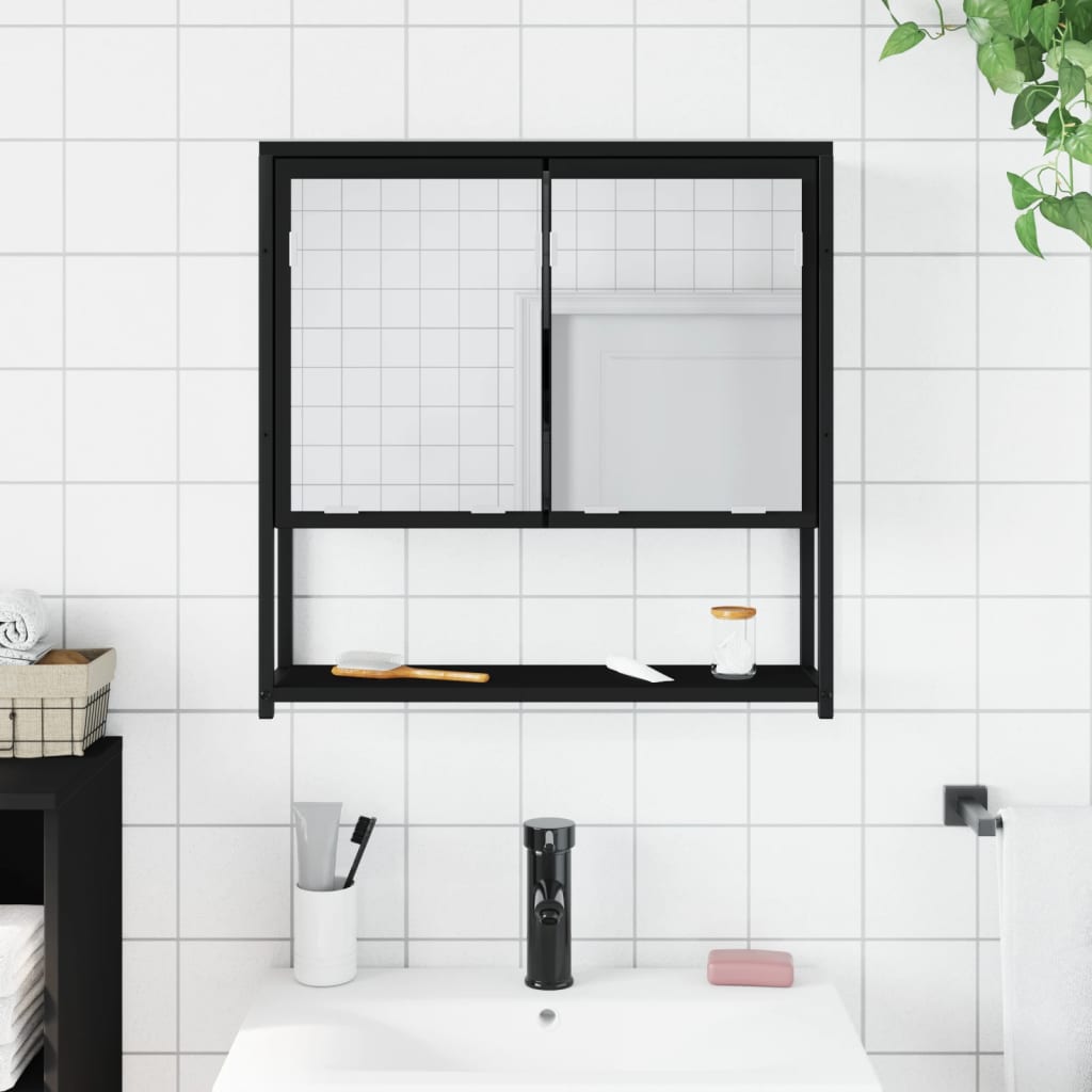 Mobile da Bagno con Specchio Nero 60x16x60 cm Legno Multistrato | homemem39