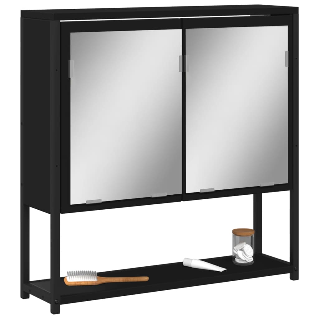 Mobile da Bagno con Specchio Nero 60x16x60 cm Legno Multistrato | homemem39