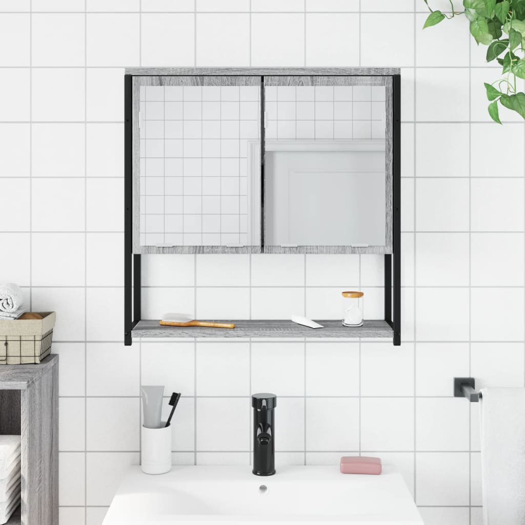 Mobile Specchio da Bagno Grigio Sonoma 60x16x60 cm Multistrato | homemem39