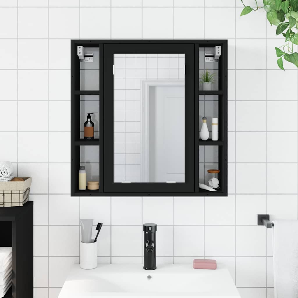 Mobile da Bagno con Specchio Nero 60x16x60 cm Legno Multistrato | homemem39