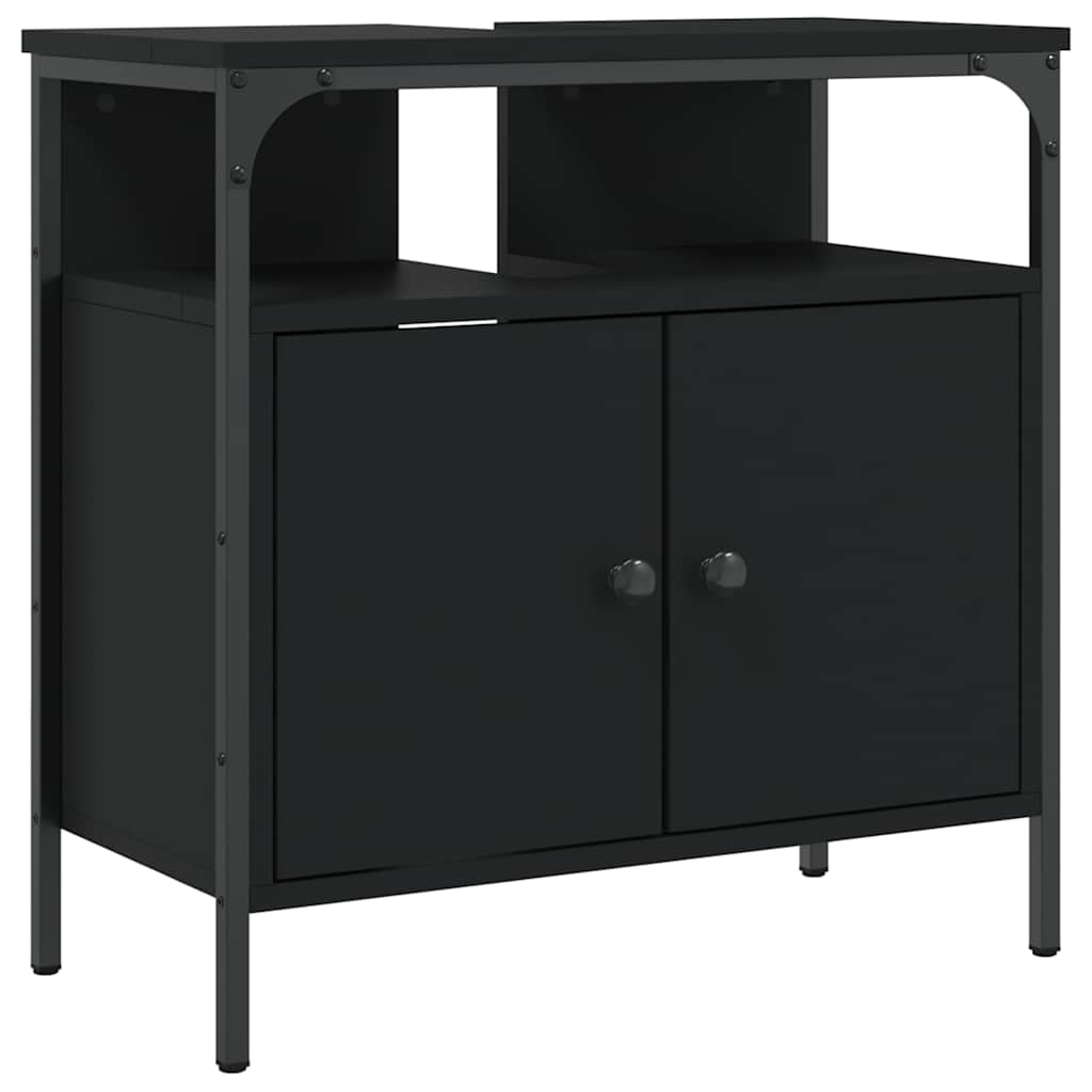 Mobile Lavabo Bagno Nero 60x30x60 cm in Legno Multistrato | homemem39