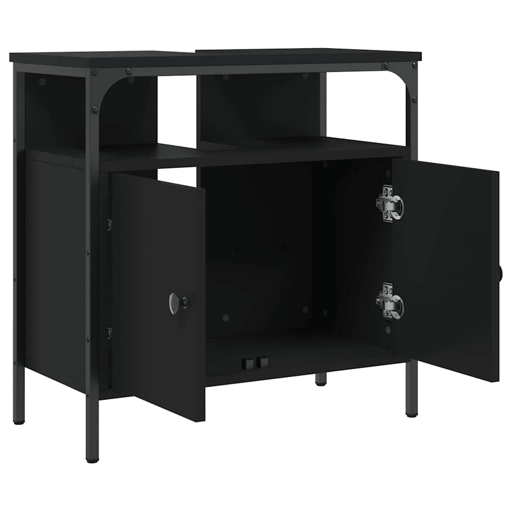 Mobile Lavabo Bagno Nero 60x30x60 cm in Legno Multistrato | homemem39